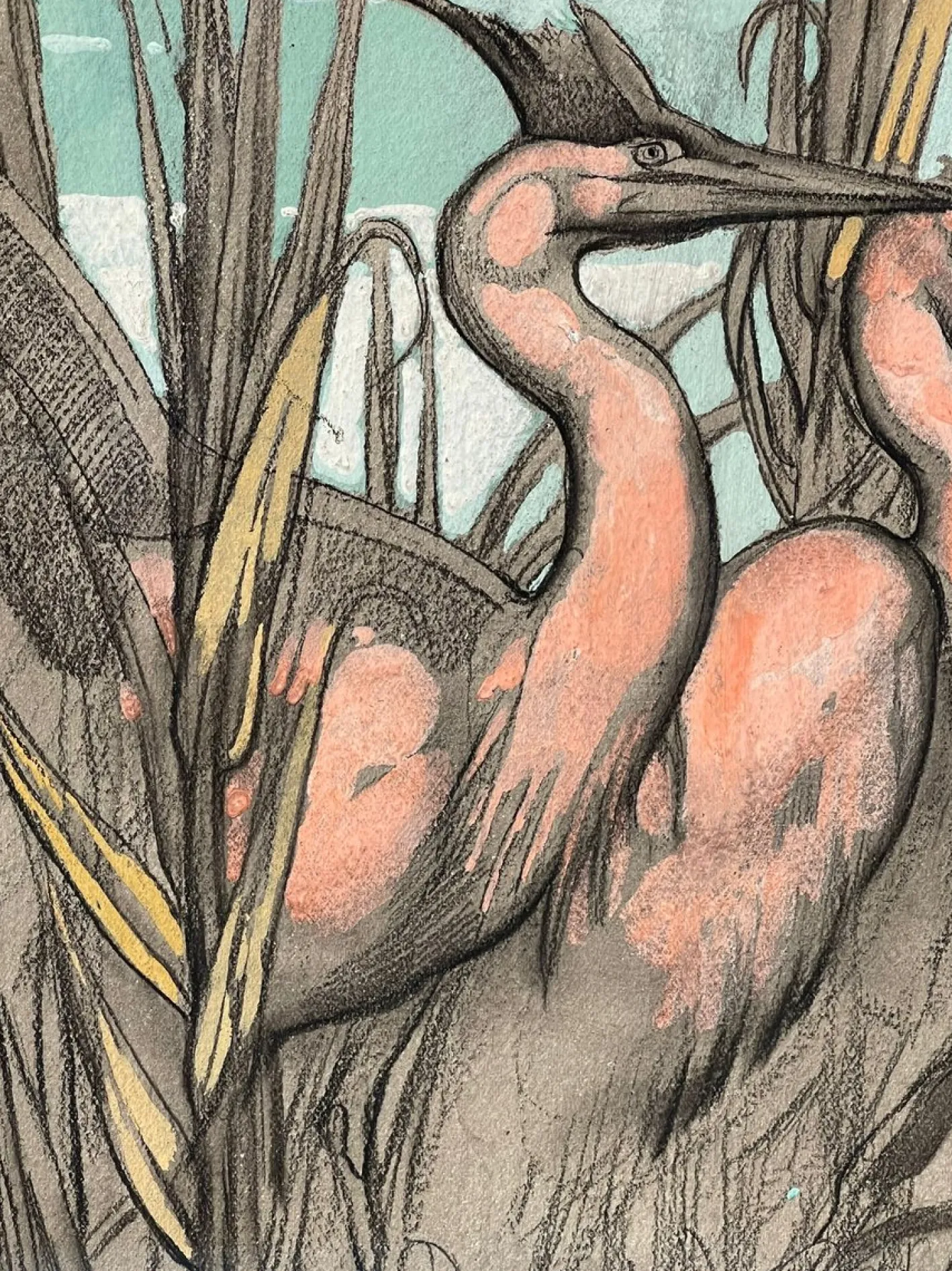 Paul Jouve, Die zwei Reiher, 20. Jahrhundert, Mixed Media