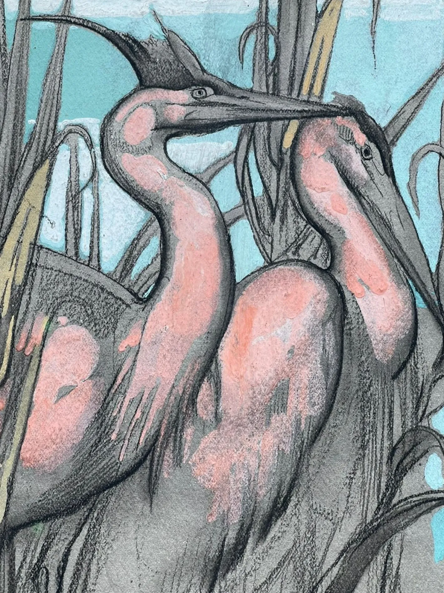 Paul Jouve, Die zwei Reiher, 20. Jahrhundert, Mixed Media