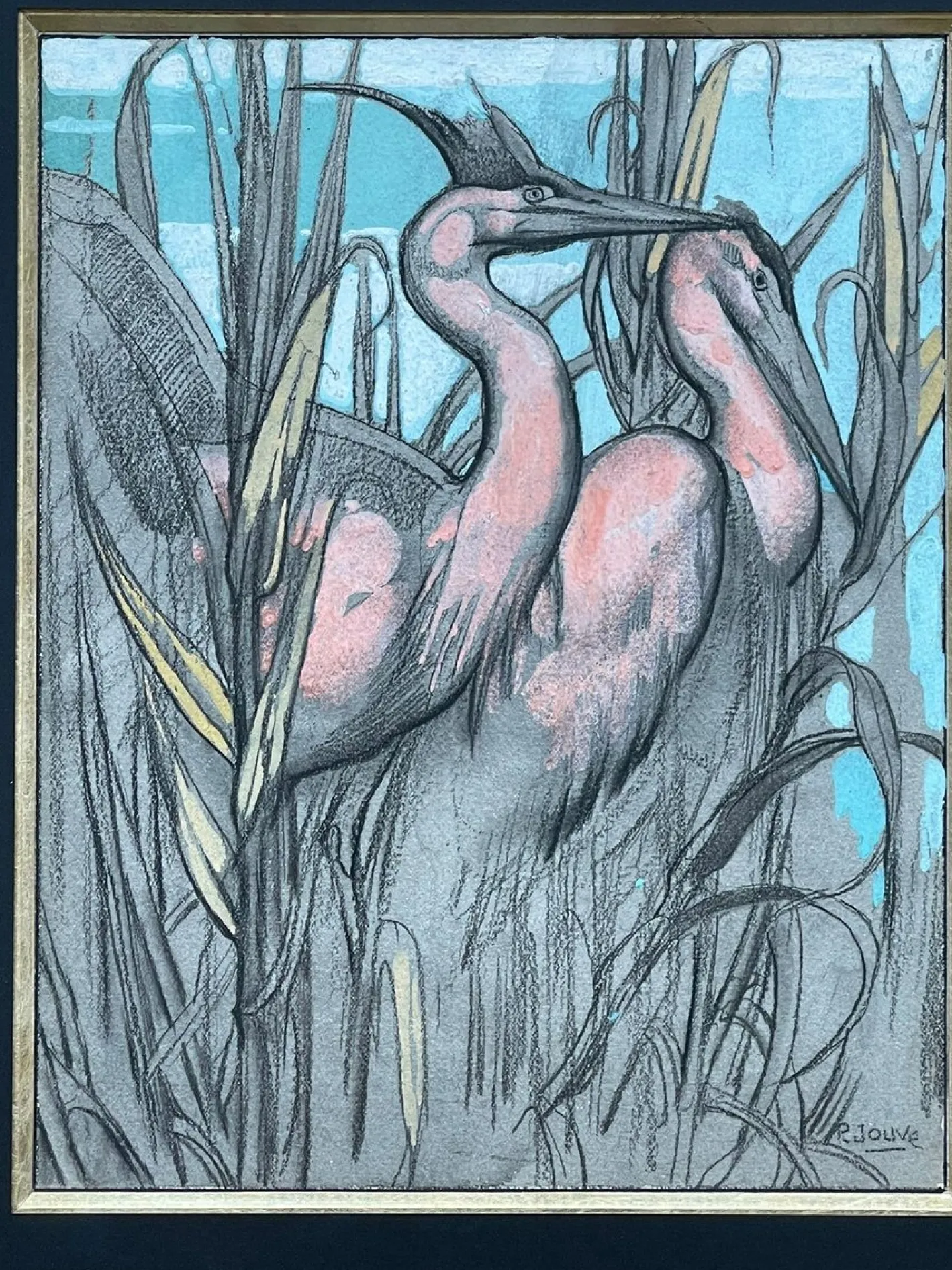 Paul Jouve, Die zwei Reiher, 20. Jahrhundert, Mixed Media