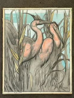 Paul Jouve, Die zwei Reiher, 20. Jahrhundert, Mixed Media