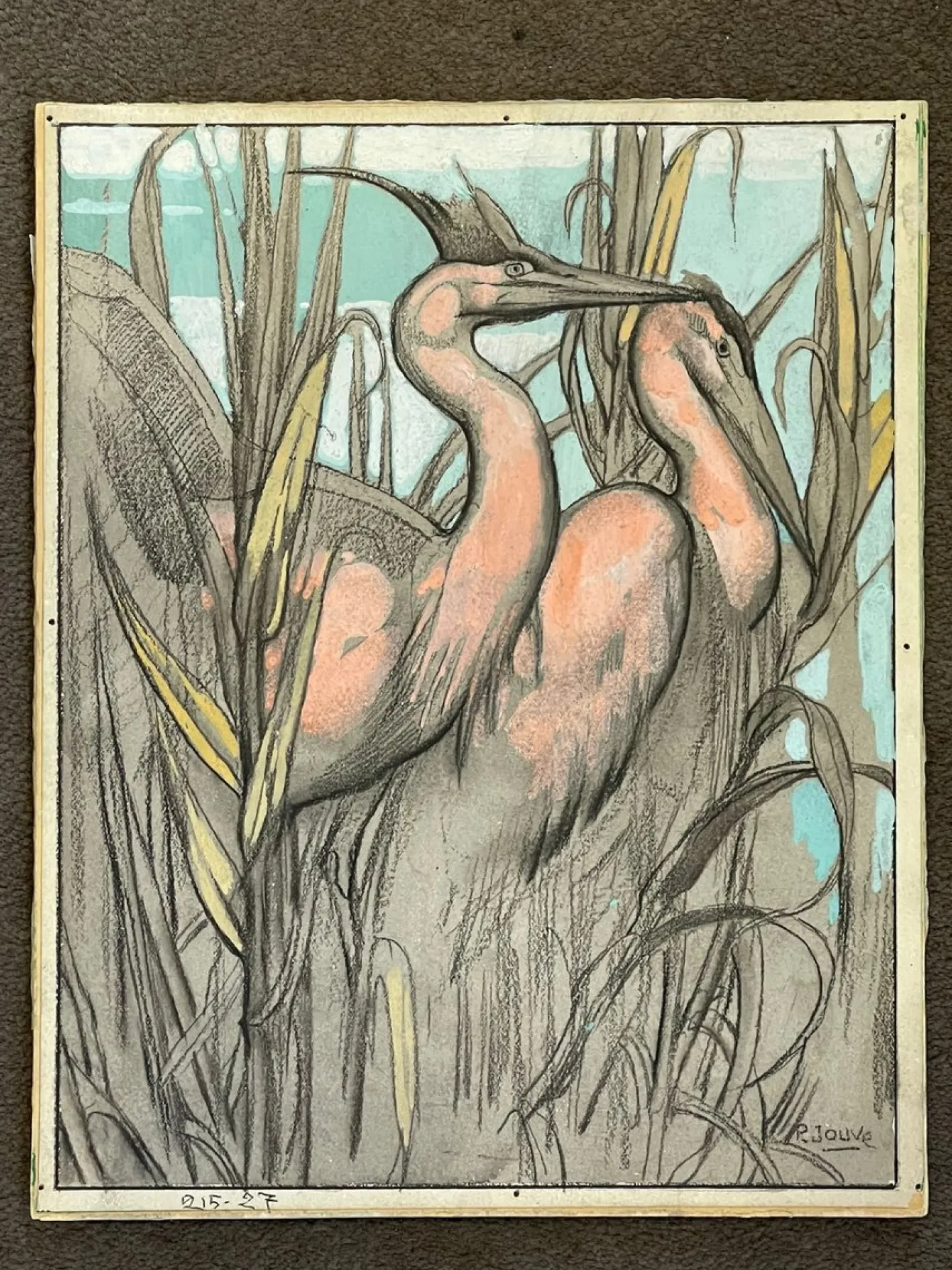 Paul Jouve, Die zwei Reiher, 20. Jahrhundert, Mixed Media