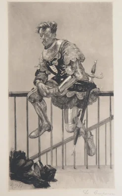 Paul Renouard, Ritter in Ruhe, 1893, Original Radierung