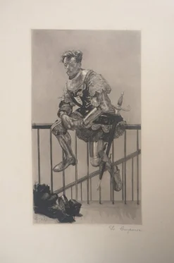 Paul Renouard, Ritter in Ruhe, 1893, Original Radierung