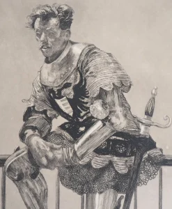 Paul Renouard, Ritter in Ruhe, 1893, Original Radierung
