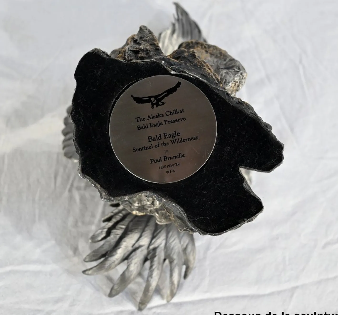 P. Brunelle, Weißkopfseeadler-Skulptur, 20. Jh., Zinn