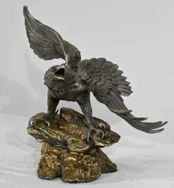 P. Brunelle, Weißkopfseeadler-Skulptur, 20. Jh., Zinn