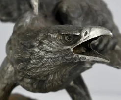 P. Brunelle, Weißkopfseeadler-Skulptur, 20. Jh., Zinn