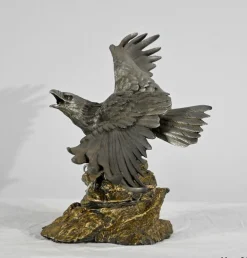 P. Brunelle, Weißkopfseeadler-Skulptur, 20. Jh., Zinn