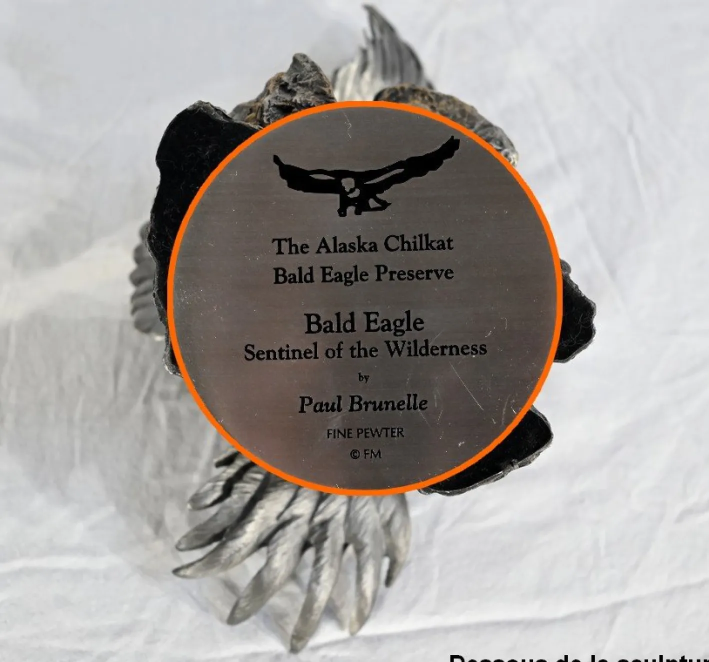 P. Brunelle, Weißkopfseeadler-Skulptur, 20. Jh., Zinn