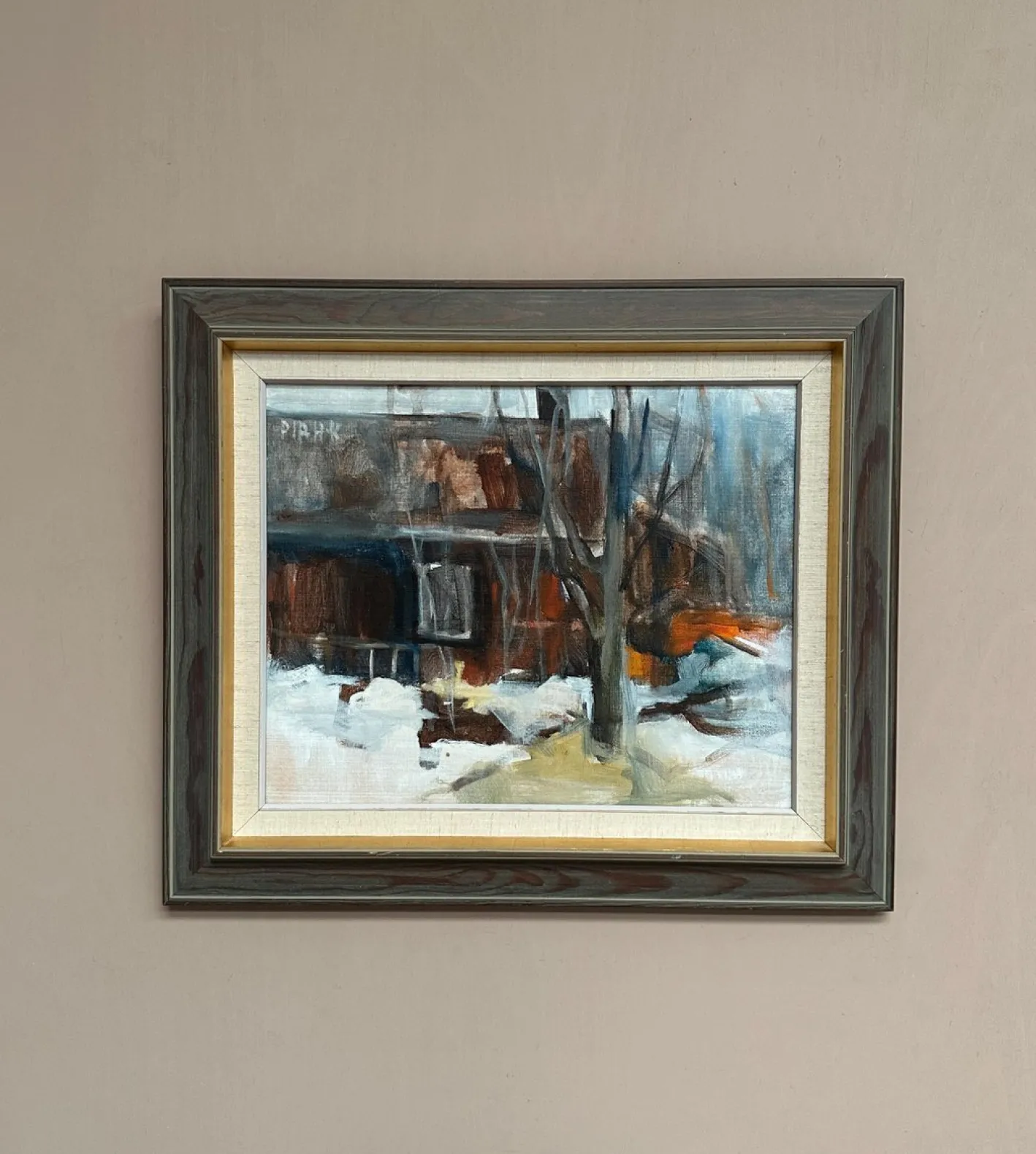 Pia Hesselmark-campbell, The Forge, 1960er, Ölgemälde auf Leinwand, gerahmt