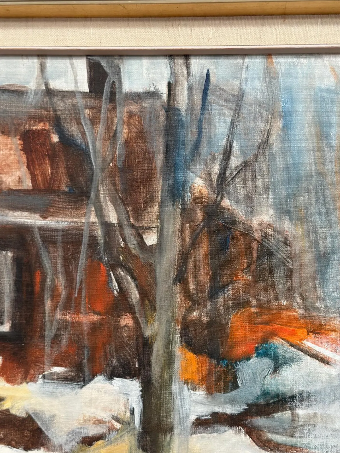 Pia Hesselmark-campbell, The Forge, 1960er, Ölgemälde auf Leinwand, gerahmt