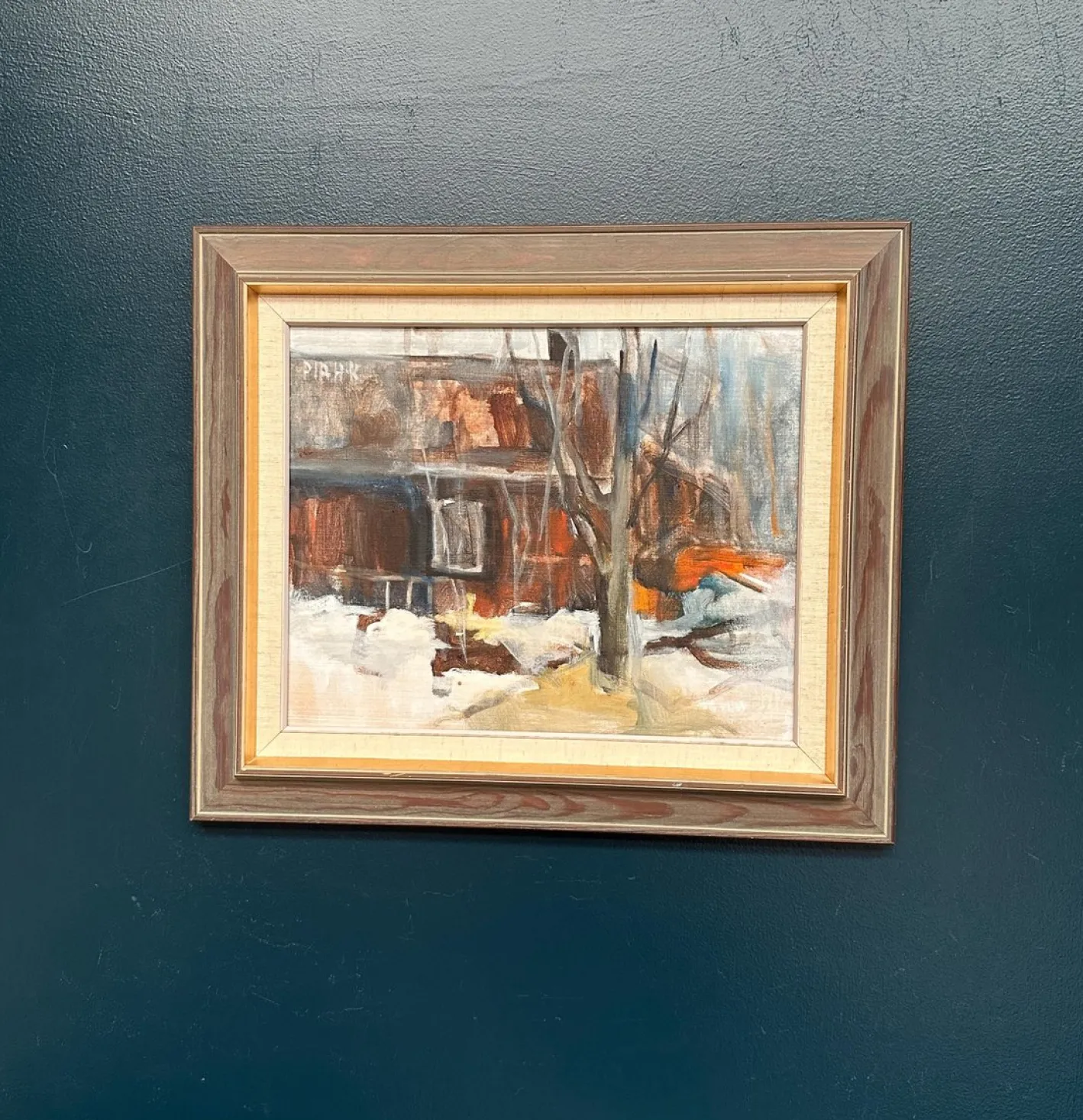 Pia Hesselmark-campbell, The Forge, 1960er, Ölgemälde auf Leinwand, gerahmt