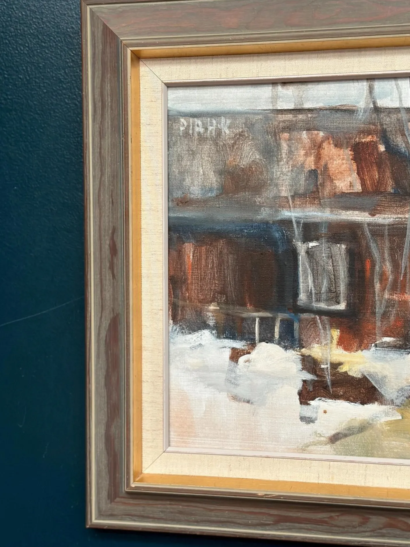 Pia Hesselmark-campbell, The Forge, 1960er, Ölgemälde auf Leinwand, gerahmt