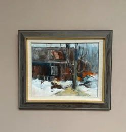 Pia Hesselmark-campbell, The Forge, 1960er, Ölgemälde auf Leinwand, gerahmt