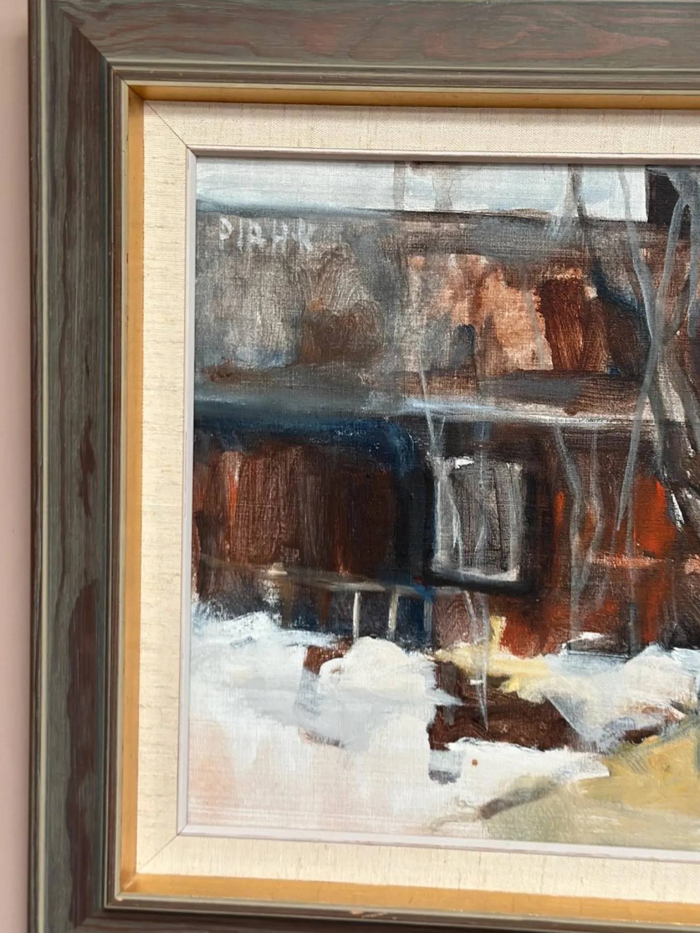Pia Hesselmark-campbell, The Forge, 1960er, Ölgemälde auf Leinwand, gerahmt