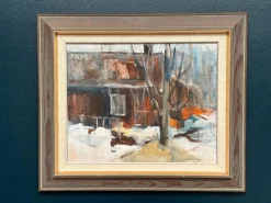 Pia Hesselmark-campbell, The Forge, 1960er, Ölgemälde auf Leinwand, gerahmt