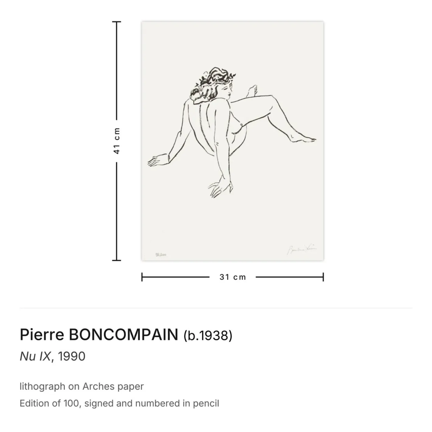Pierre Boncompain, Nude IX, 1990, Lithographie