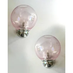 Pinke Pulegoso Murano Glas Wandlampen von Simoeng, 2er Set