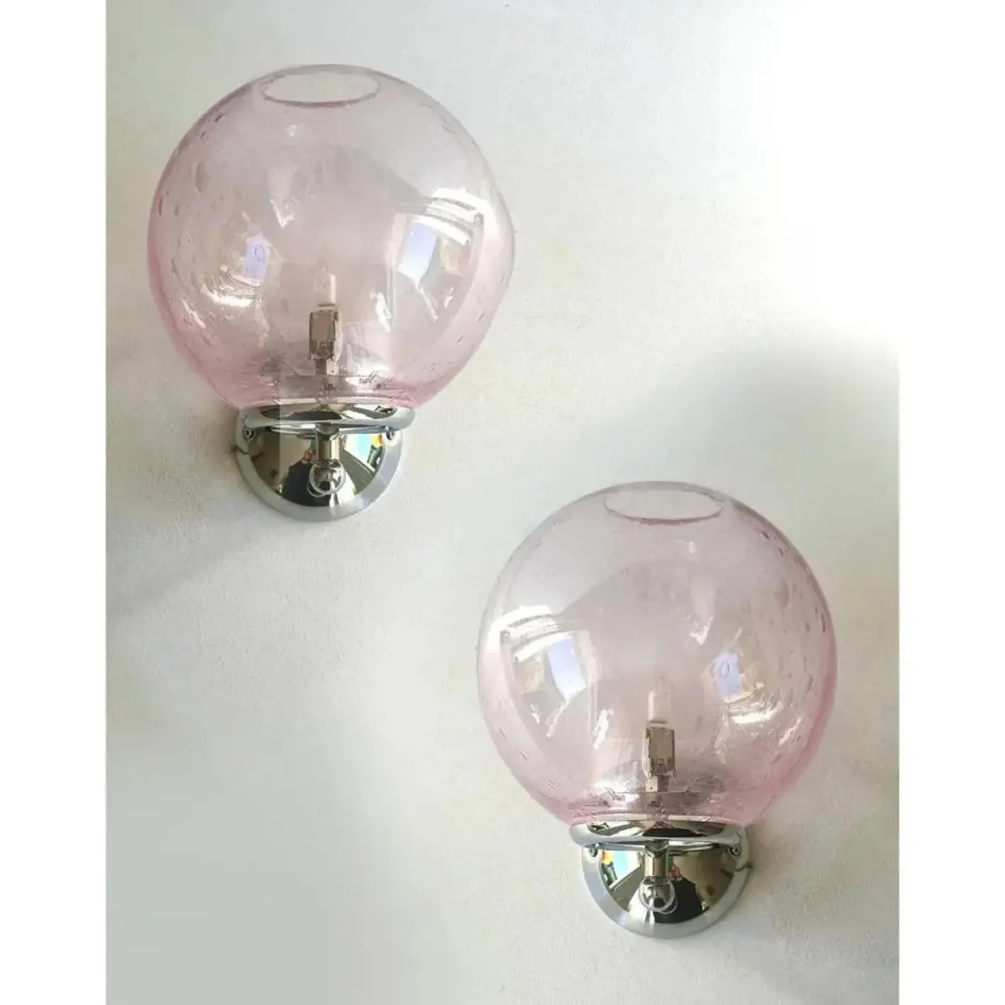 Pinke Pulegoso Murano Glas Wandlampen von Simoeng, 2er Set