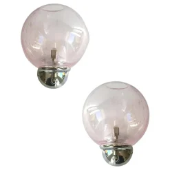 Pinke Pulegoso Murano Glas Wandlampen von Simoeng, 2er Set