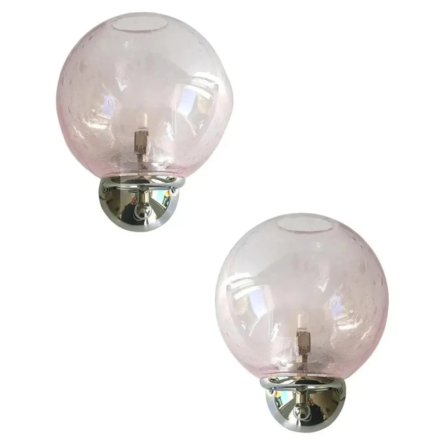Pinke Pulegoso Murano Glas Wandlampen von Simoeng, 2er Set