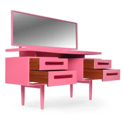 Pink lackierter Frisiertisch aus Holz mit 4 Schubladen, 1960er