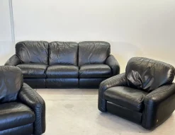 Piumotto Sofa aus schwarzem Leder von Arrigo Arrigoni für Busnelli, 1970er