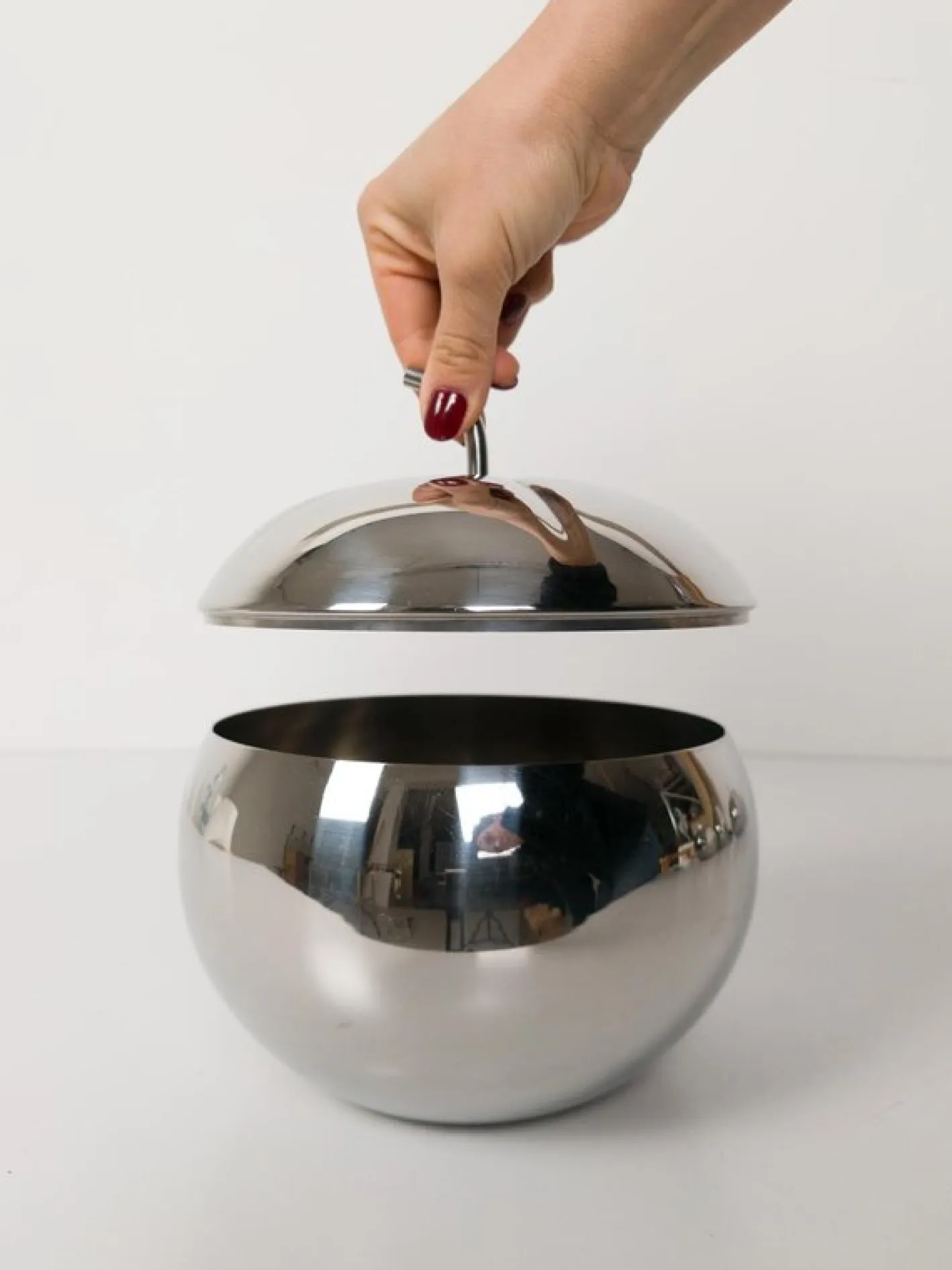 Pop Edelstahl Apple Box Eiskübel im Stil von Sottsass, Italien, 1970er