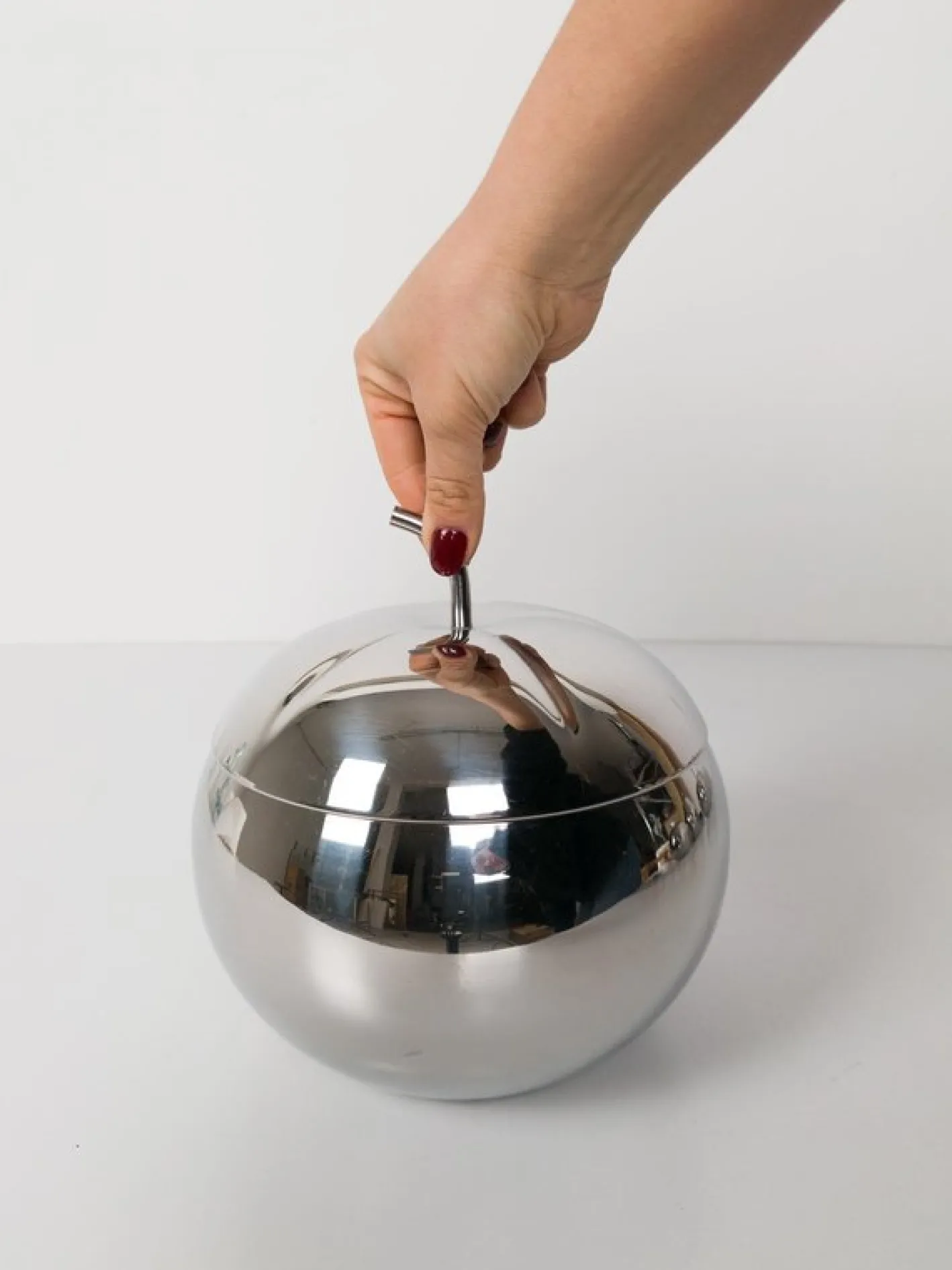 Pop Edelstahl Apple Box Eiskübel im Stil von Sottsass, Italien, 1970er