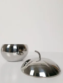 Pop Edelstahl Apple Box Eiskübel im Stil von Sottsass, Italien, 1970er