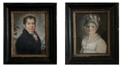 Portraits, 1820-1830, Pastellzeichnungen, gerahmt, 2er Set