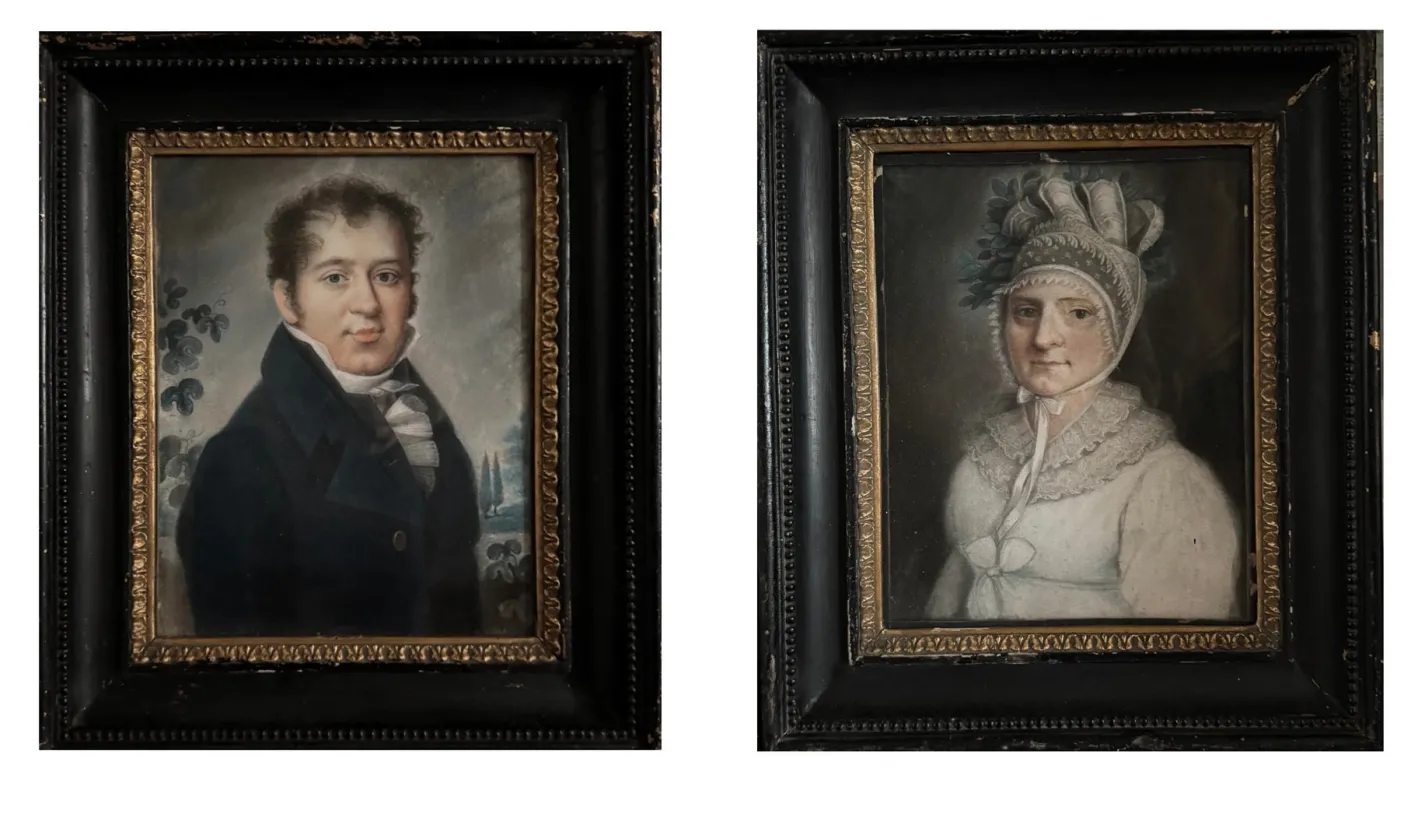 Portraits, 1820-1830, Pastellzeichnungen, gerahmt, 2er Set