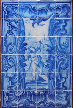Portugiesische Fliesenplatte mit Amor-Dekor, 18. Jh., 24 Set