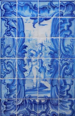 Portugiesische Fliesenplatte mit Amor-Dekor, 18. Jh., 24 Set