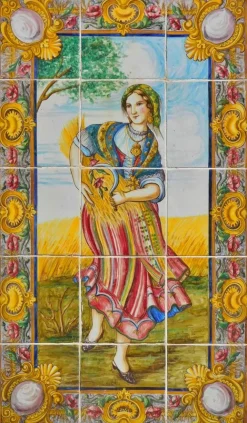 Portugiesische Fliesenplatte mit Herbstdekor, 19. Jh., 15 Set