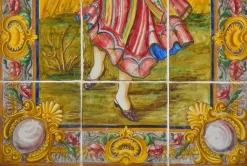 Portugiesische Fliesenplatte mit Herbstdekor, 19. Jh., 15 Set