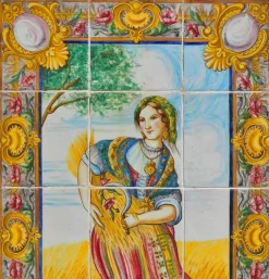 Portugiesische Fliesenplatte mit Herbstdekor, 19. Jh., 15 Set
