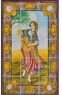 Portugiesische Fliesenplatte mit Herbstdekor, 19. Jh., 15 Set