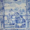 Portugiesisches Azulejos-Fliesenpaneel, 18. Jh. mit Troubadour-Dekor