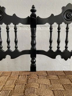 Portugiesisches schwarz lackiertes Mid-Century Wohnzimmerset aus Holz & Stroh, 1960er, 6er Set