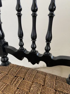 Portugiesisches schwarz lackiertes Mid-Century Wohnzimmerset aus Holz & Stroh, 1960er, 6er Set