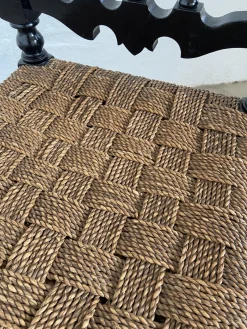 Portugiesisches schwarz lackiertes Mid-Century Wohnzimmerset aus Holz & Stroh, 1960er, 6er Set
