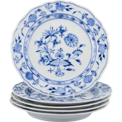 Porzellanteller mit Blauem Zwiebelmuster, Meissen, Deutschland, 5 . Set