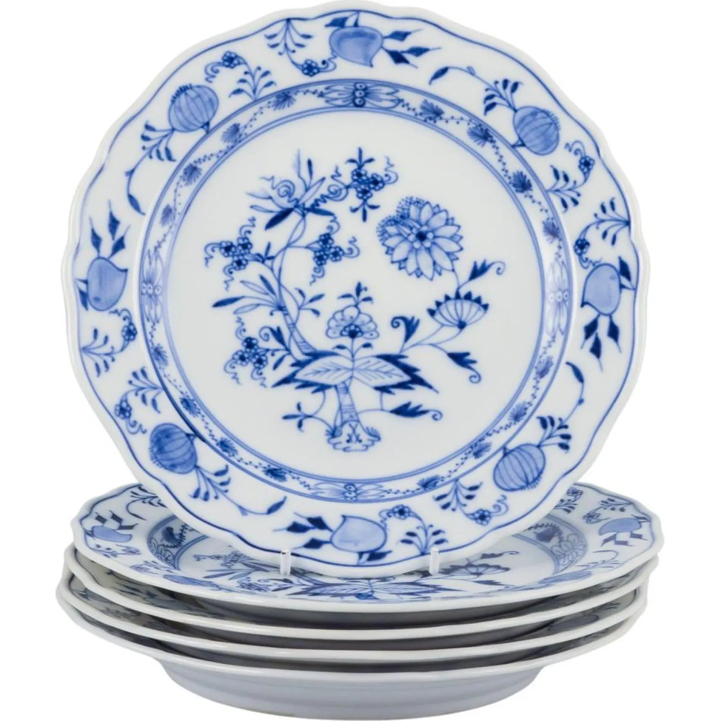 Porzellanteller mit Blauem Zwiebelmuster, Meissen, Deutschland, 5 . Set