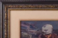 Postimpressionistische Studie, Fischer, die Netze reparieren, 20. Jh., Öl an Bord, gerahmt