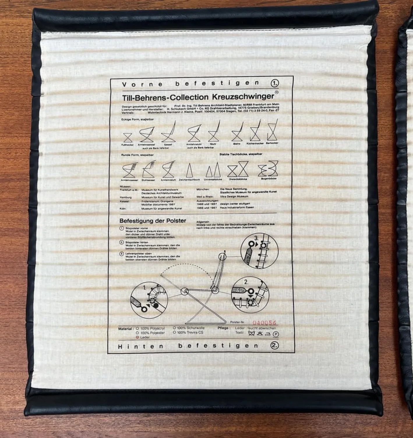 Postmoderne Kreuzschwinger Leder Stuhlauflagen von Till Behrens, 1980er, 2er Set