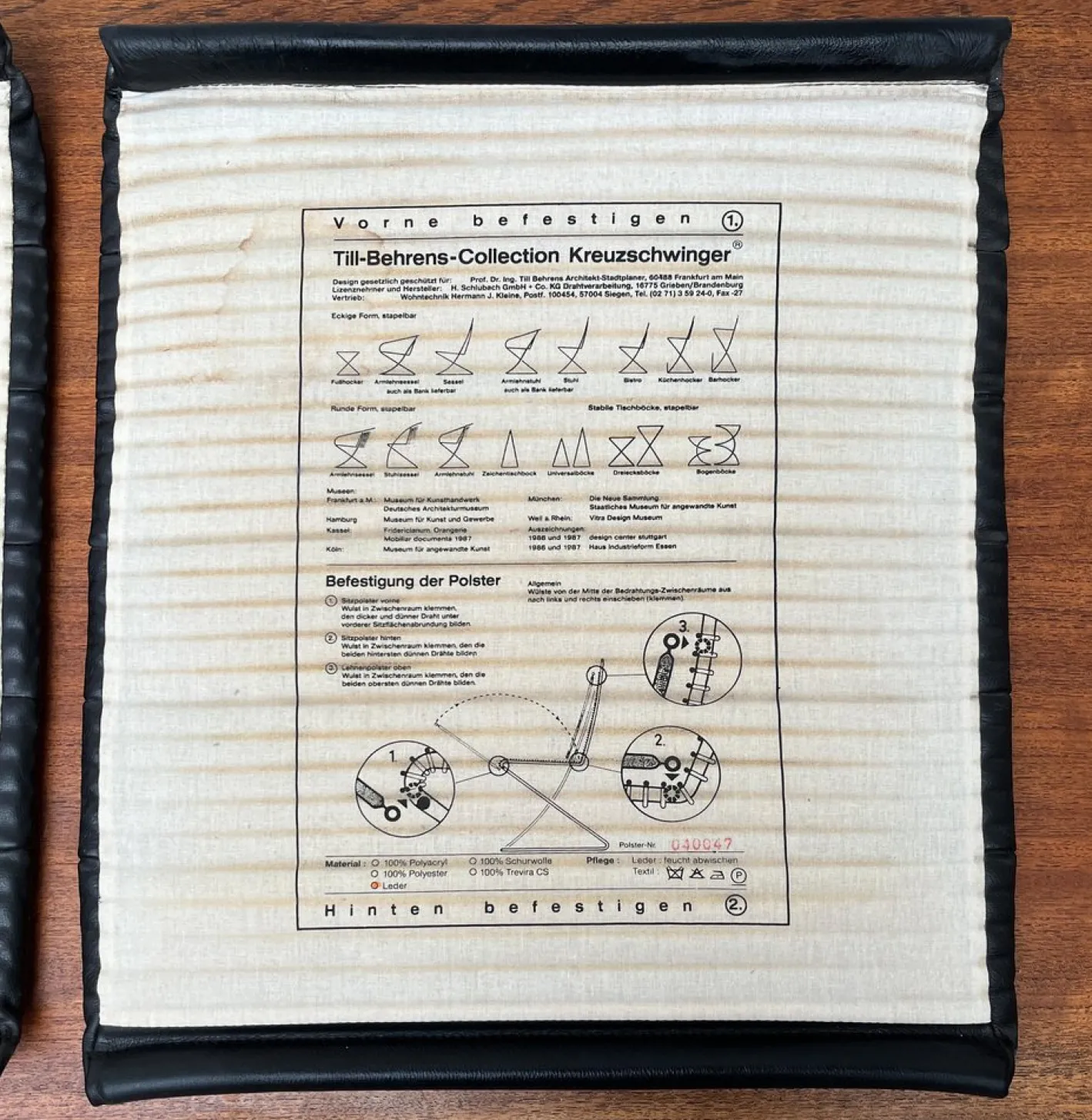 Postmoderne Kreuzschwinger Leder Stuhlauflagen von Till Behrens, 1980er, 2er Set