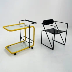 Postmoderner gelber Servierwagen mit Quaderna Muster, 1980er