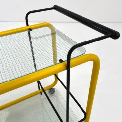 Postmoderner gelber Servierwagen mit Quaderna Muster, 1980er