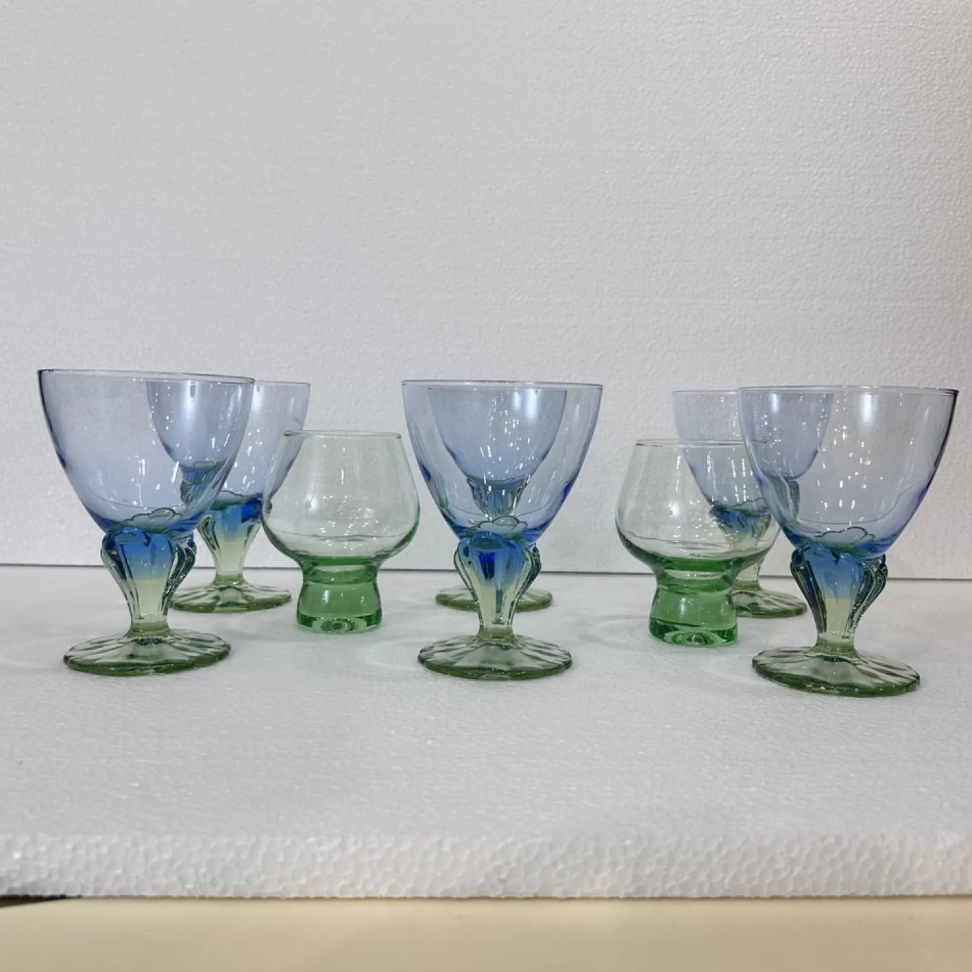 Postmodernes Bahia Glas Set aus geblasenem Glas von Bormioli Rocco, Italien, 1980er, 8er Set